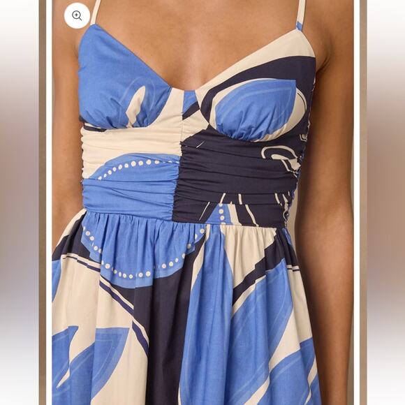 mon renn twilight palms blue & cream strappy midi summer sun dress size small - Picture 3 of 9